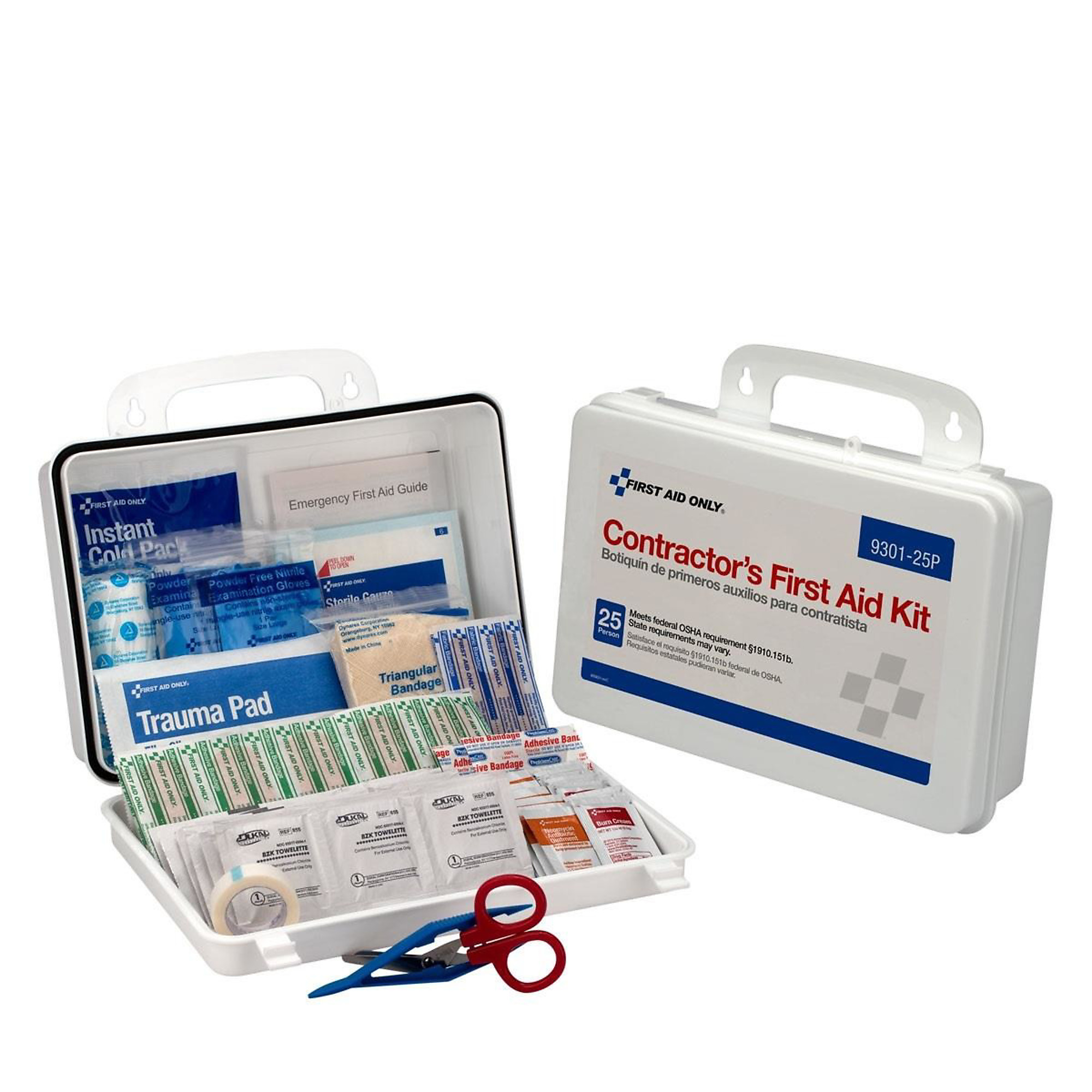 First Aid Only Contractor First Aid Kit — 25 Person, Plastic Case, OSHA Compliant, Model# FAO9301-25P